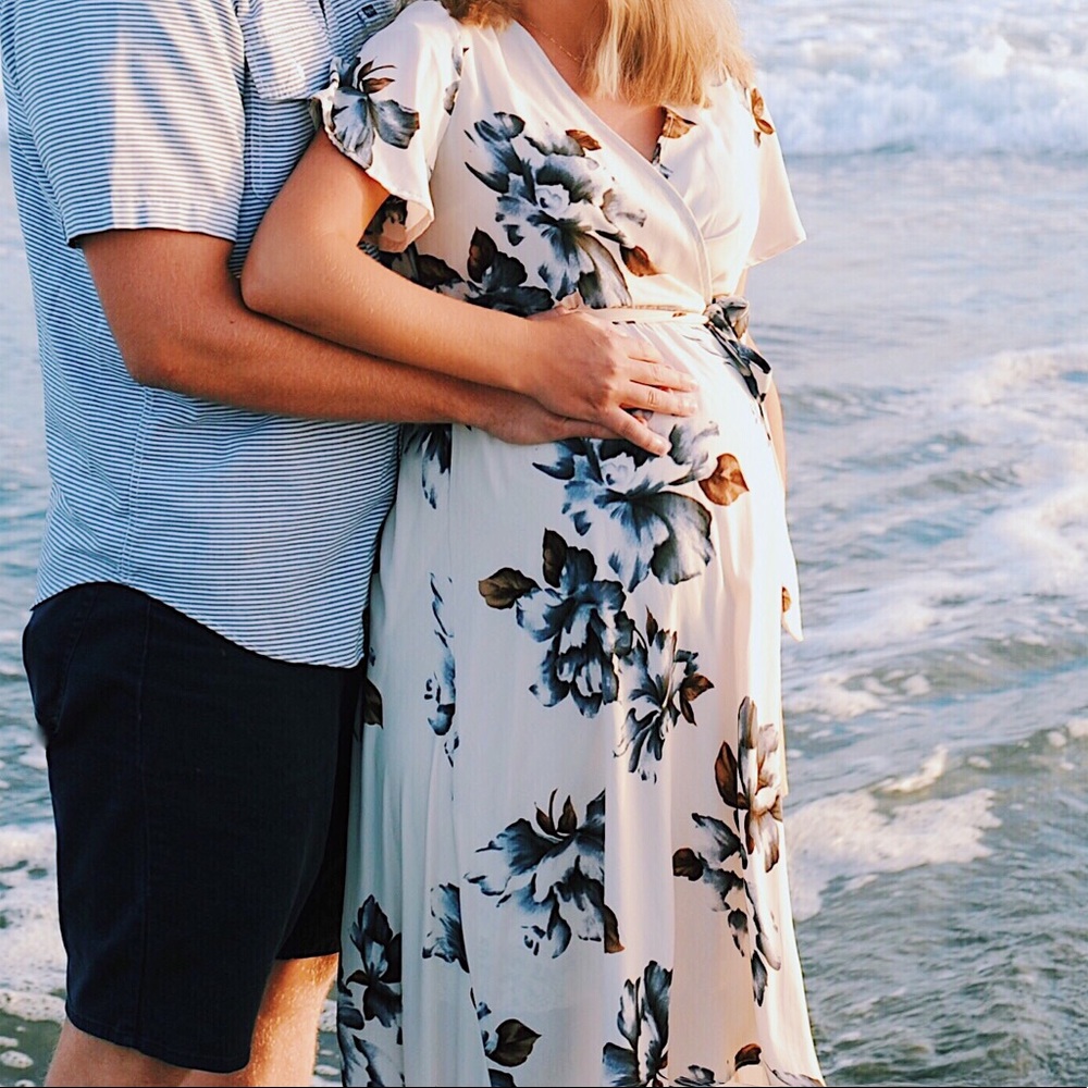 Faux wrap, high-low floral dress with tie size S